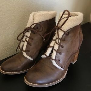brown wedge fur boots